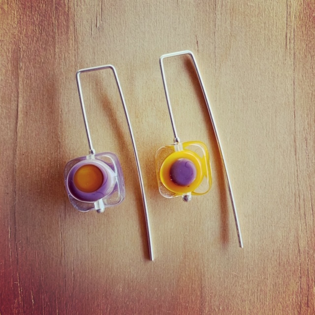 Yellow and Purple glass earrings