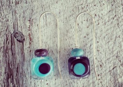Aqua and Purple retro glass earrings