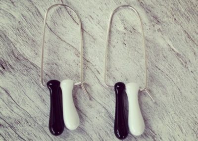 Black and white glass earrings