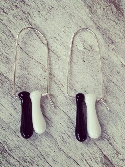 Black and white glass earrings