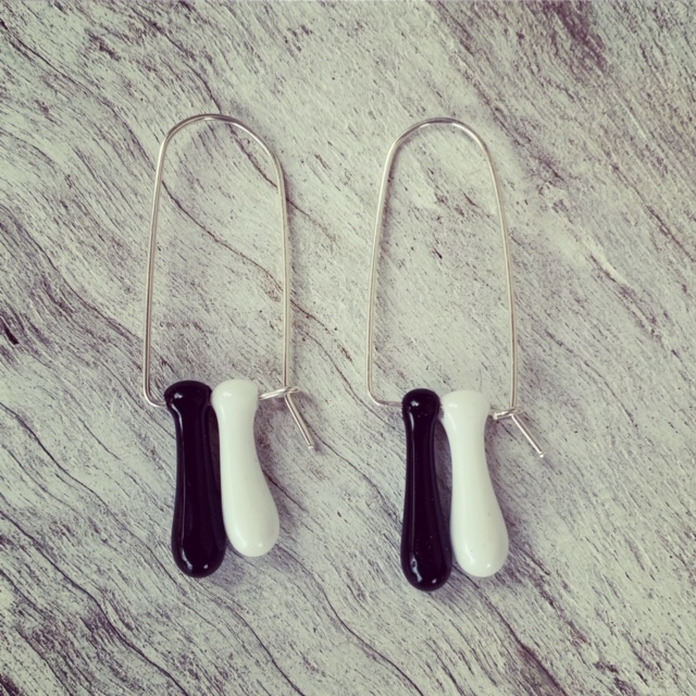 Black and white glass earrings