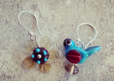 Flower and bird earrings