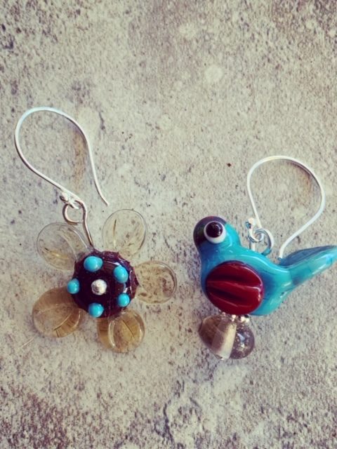 Flower and bird earrings