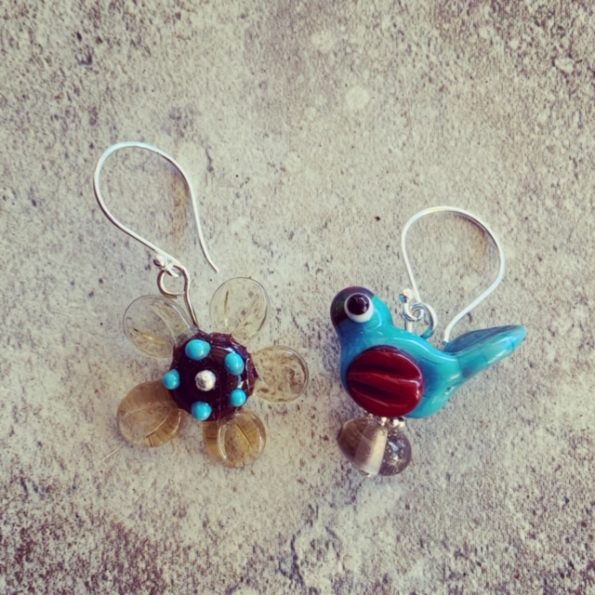 Flower and bird earrings