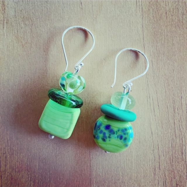 Green Mismatched Earrings