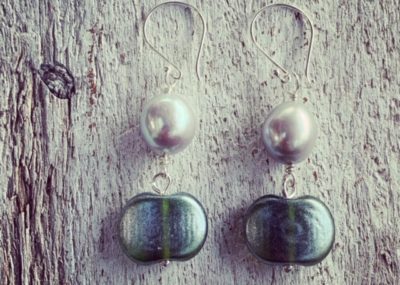 Moet champagne and pearl earrings