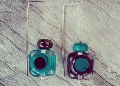 Purple and Green Retro Earrings