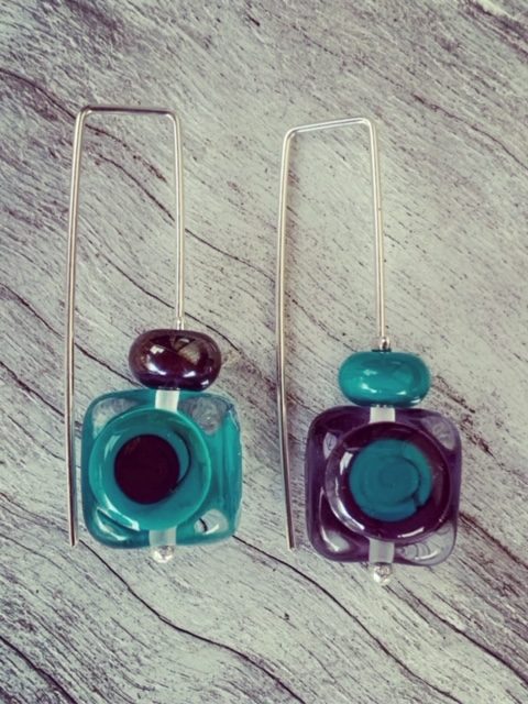 Purple and Green Retro Earrings
