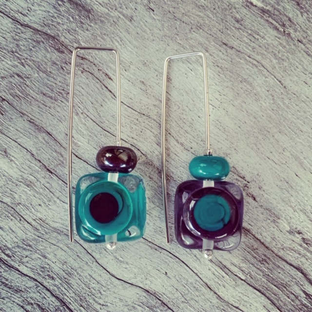 Purple and Green Retro Earrings