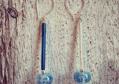 long blue wine bottle earrings