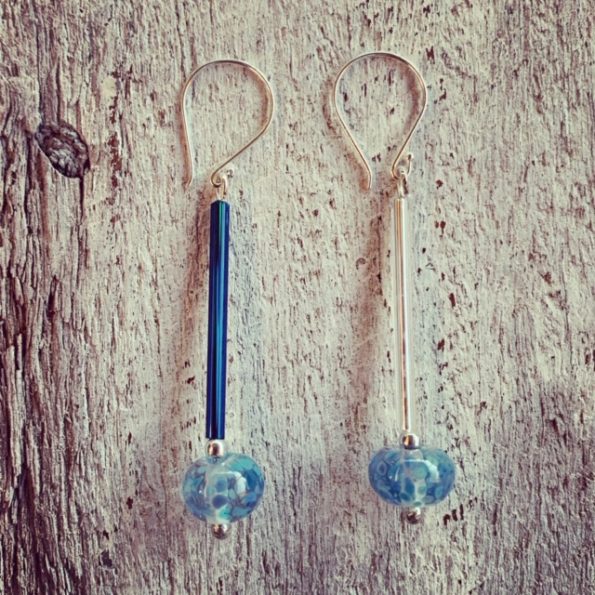 long blue wine bottle earrings