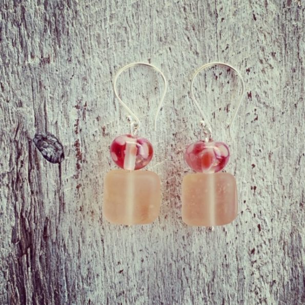 Pink Depression Glass Earrings