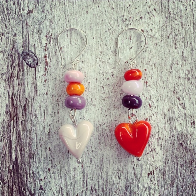 Pink and Orange heart earrings