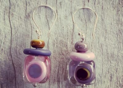 Pink and purple mismatched earrings