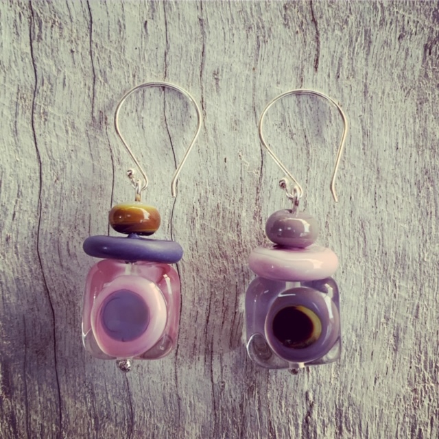 Pink and purple mismatched earrings