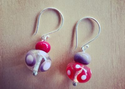 Red purple and pink earrings