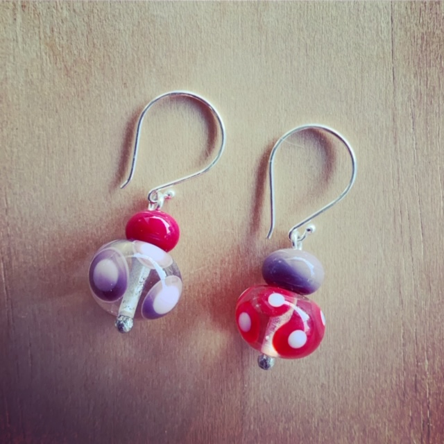 Red purple and pink earrings