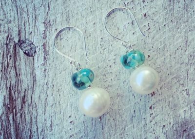 pearl earrings with handmade glass beads