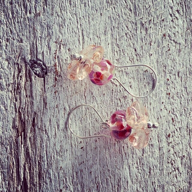 Pink flower earrings