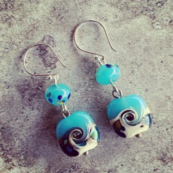 Blue glass ocean earrings