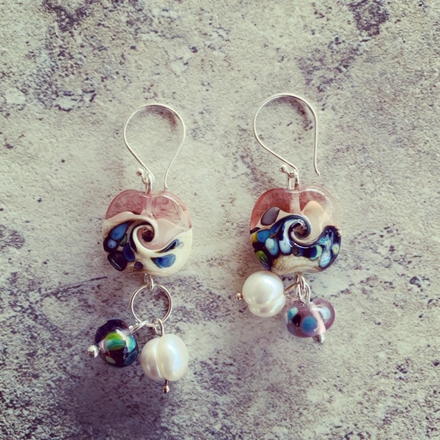 Ocean inspired glass bead earrings