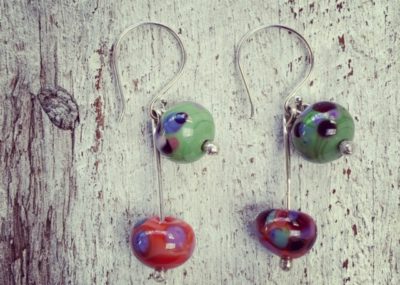 Coral and green earrings