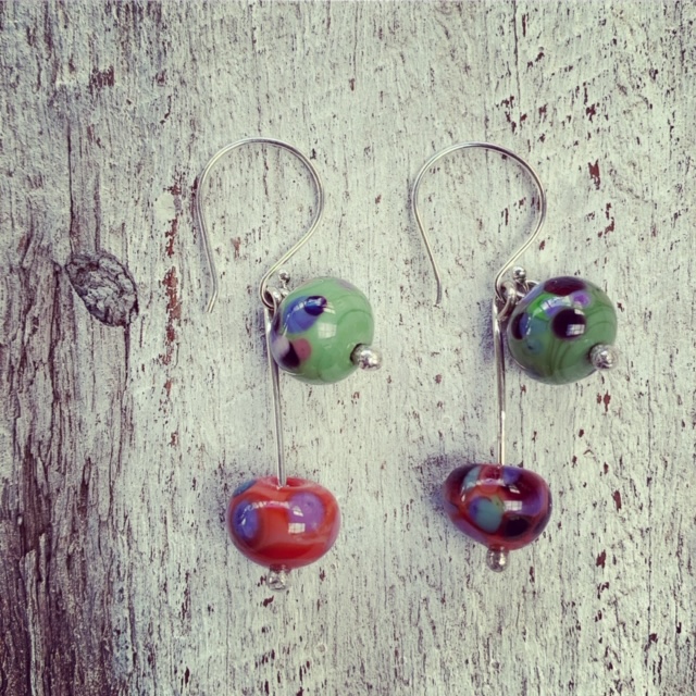 Coral and green earrings