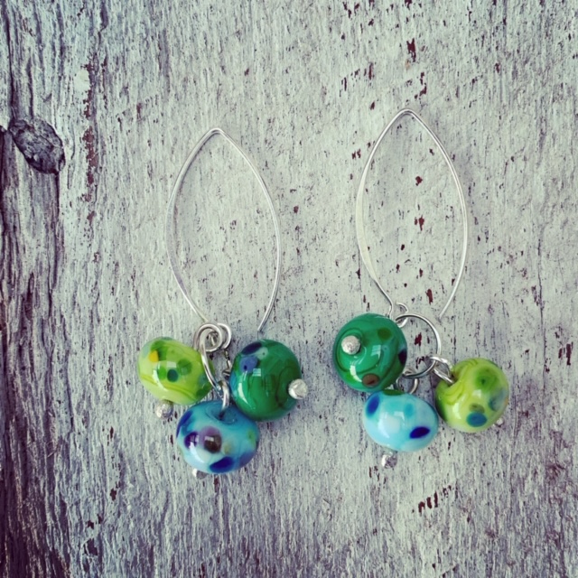 Green and blue cluster earrings