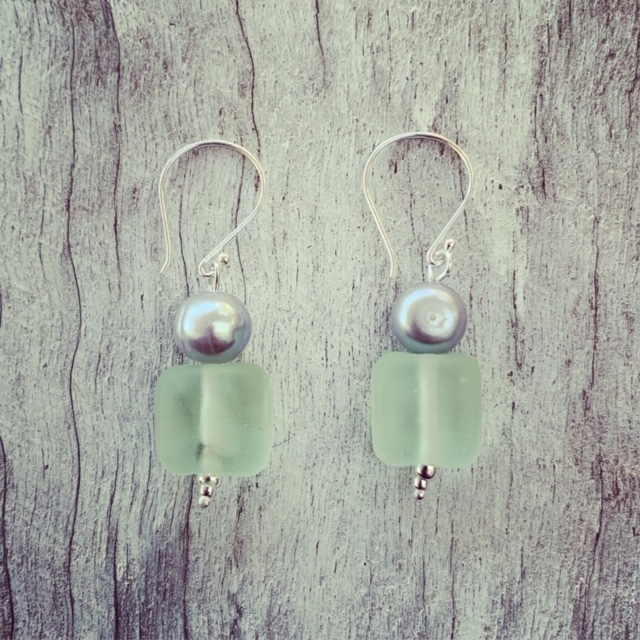 Green Depression Glass Earrings