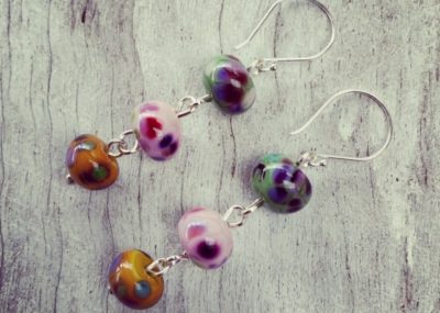 Green Pink and Yellow Earrings