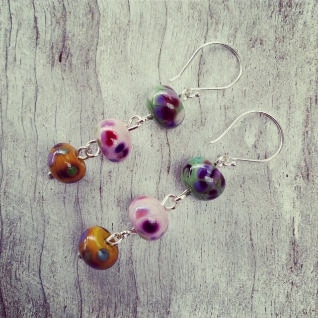 Green Pink and Yellow Earrings