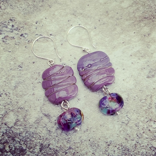 purple glass bead earrings