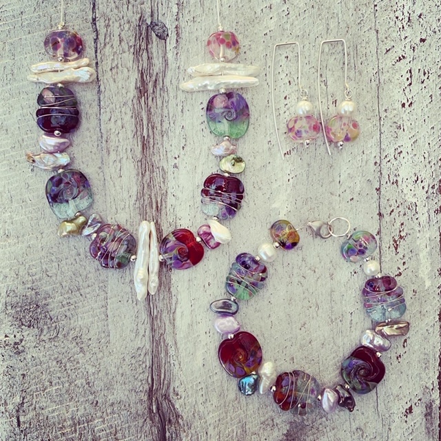 glass bead and freshwater pearl jewellery