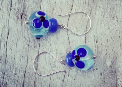 Blue Glass Flower Earrings