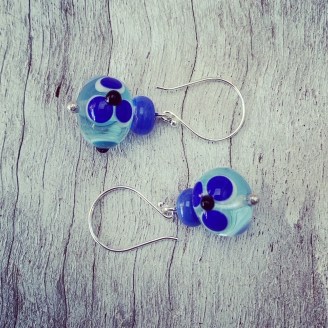 Blue Glass Flower Earrings