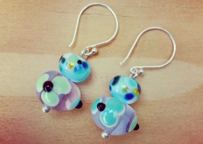 blue and green flower earrings