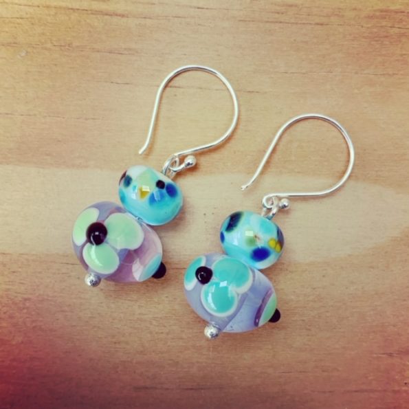 blue and green flower earrings