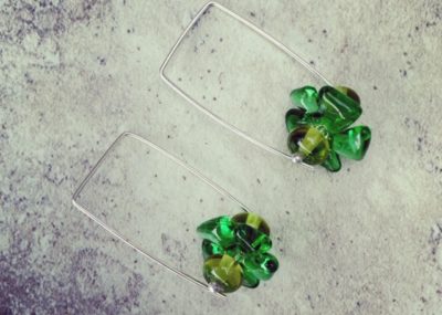 Green Rectangle Hoop Earrings