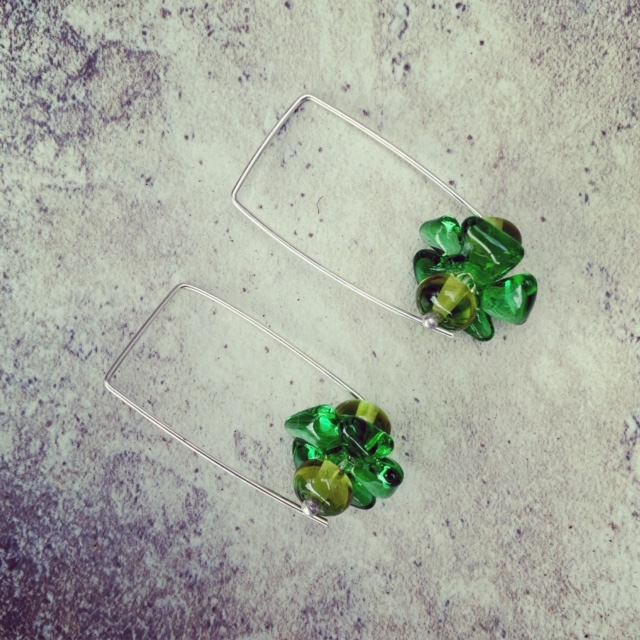 Green Rectangle Hoop Earrings