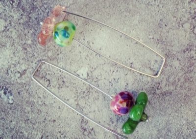 pink and green earrings
