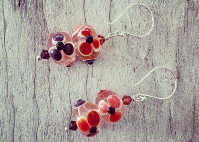Red flower earrings