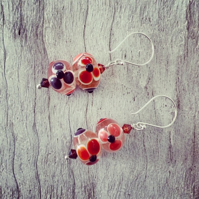 Red flower earrings