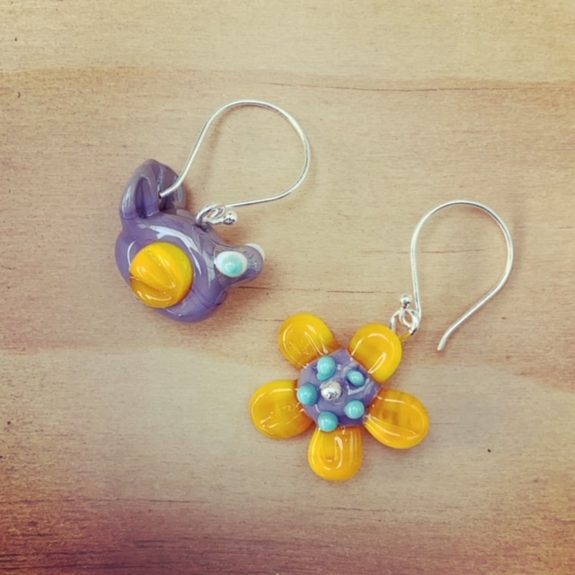 bird and flower earrings