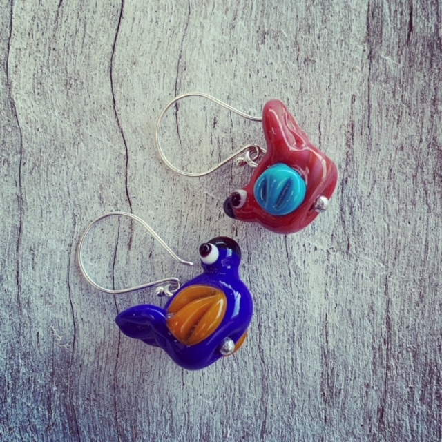 Glass bird earrings
