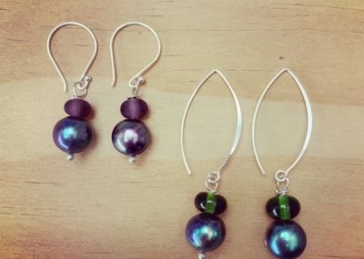 pearl and recycled glass earrings