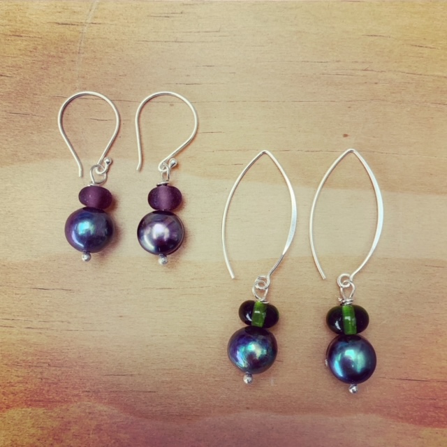 pearl and recycled glass earrings