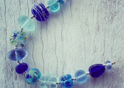blue recycled glass necklace