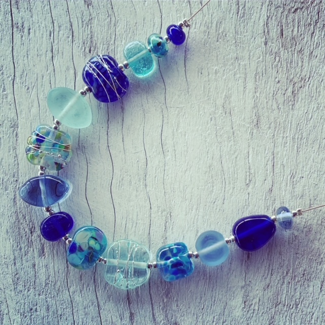 blue recycled glass necklace