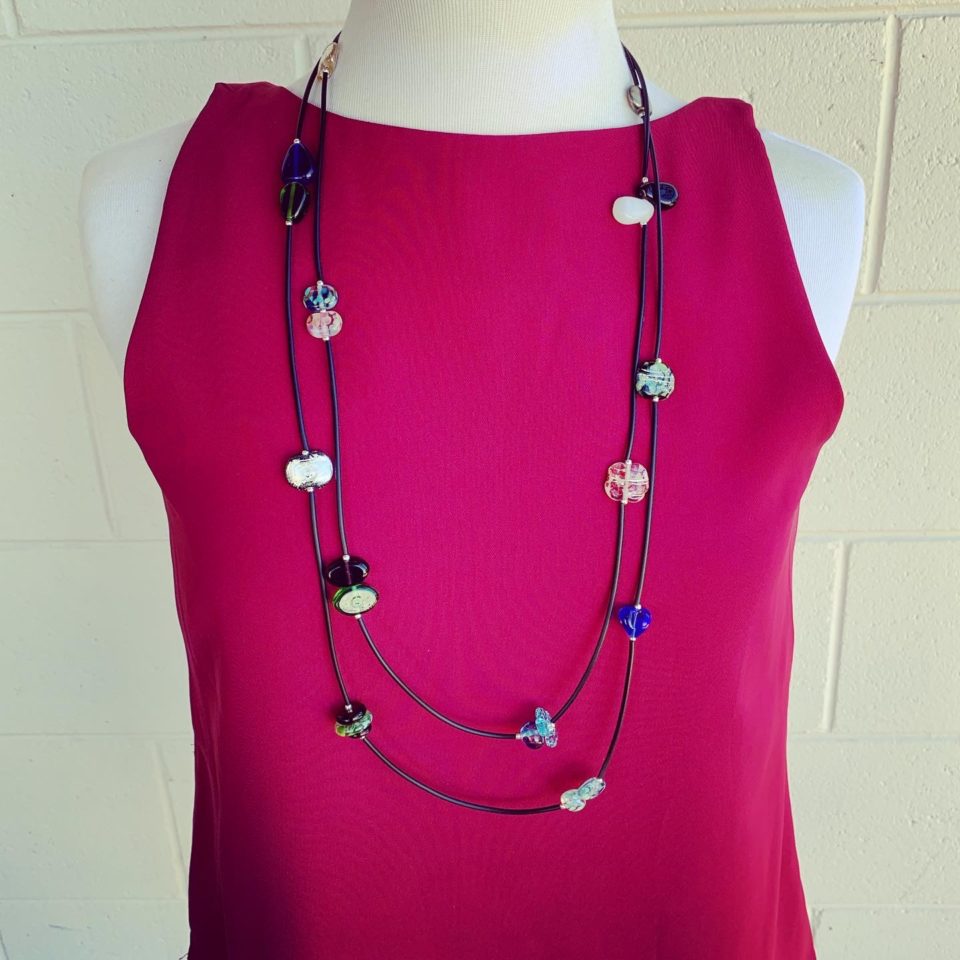 long recycled glass bead necklace