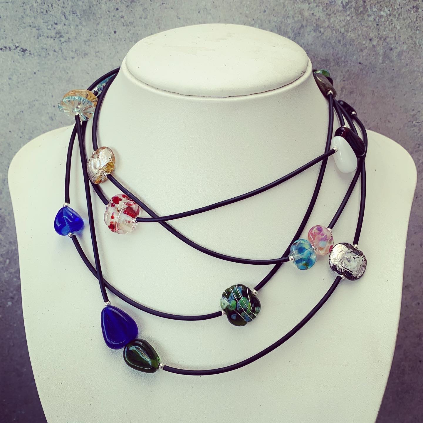 long recycled glass bead necklace 